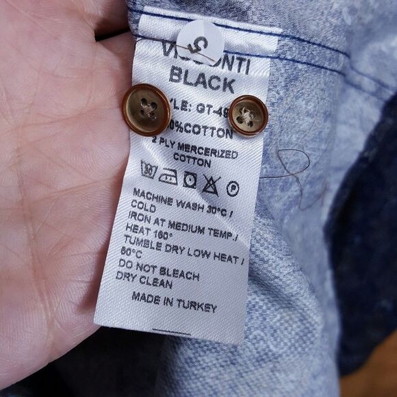 LUCHIANO VISCONTI BLACK Mens Shirt Small Navy Paisley Medallion Tailored Fit - Picture 6 of 7